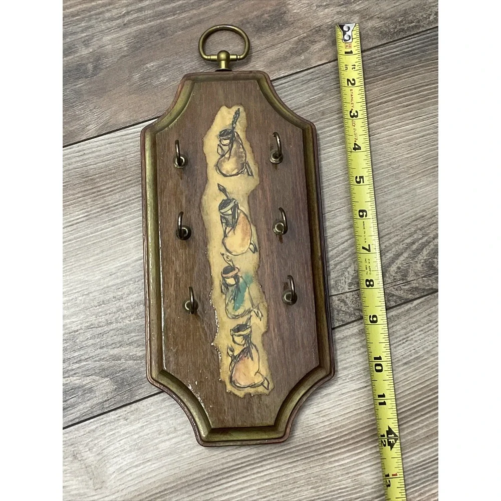 Vintage Wooden Key Hanger Holder 6 Hook Wall Decor--Indian Theme‎